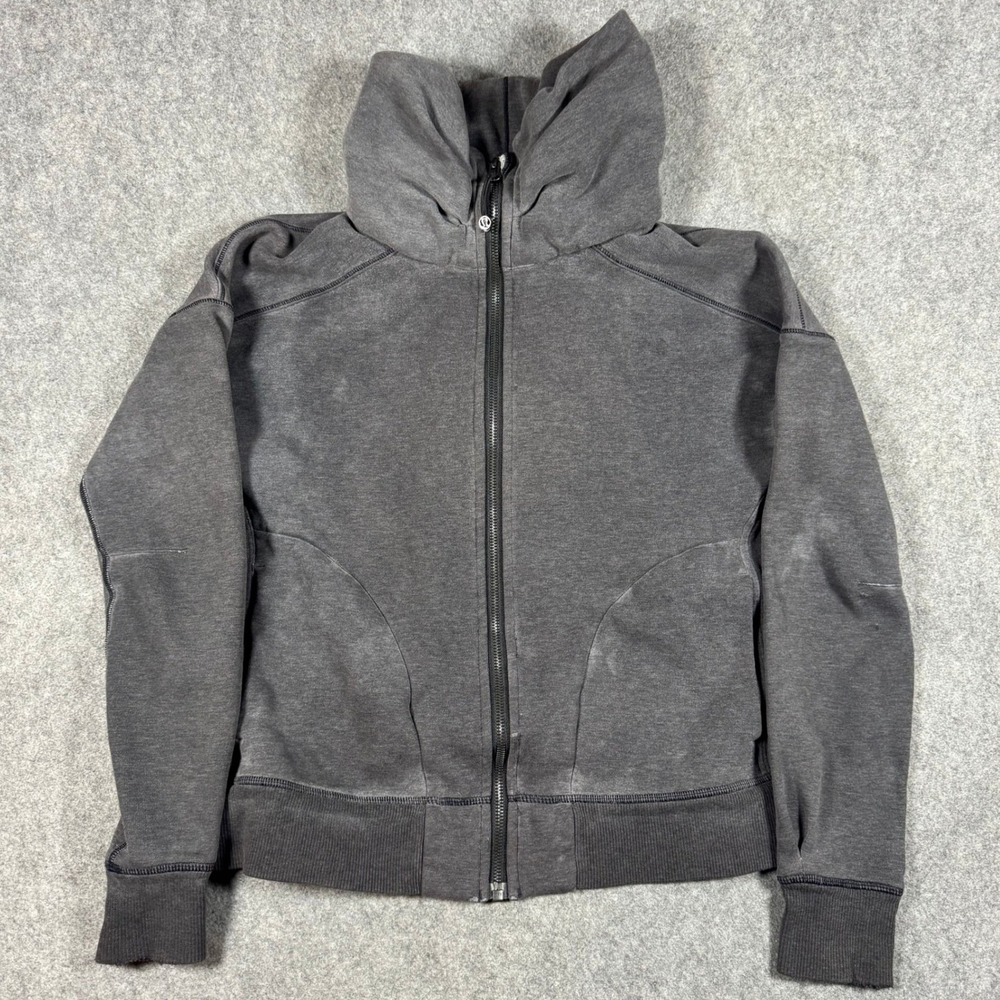 Lululemon Scuba Full Zip Hoodie Womens 6 Gray Neck Thumbholes Ponytail Hole
